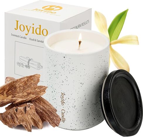 14OZ Oud & Sandalwood Scented Candle - Aromatherapy Candles with Lid - Soy Candles for Home Scented - Luxury Ceramic Jar Candles for Bedroom Kitchen Home Decor, Housewarming Party (Black) in Saudi Arabia