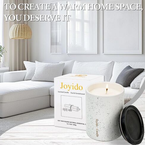 14OZ Oud & Sandalwood Scented Candle - Aromatherapy Candles with Lid - Soy Candles for Home Scented - Luxury Ceramic Jar Candles for Bedroom Kitchen Home Decor, Housewarming Party (Black) in Saudi Arabia
