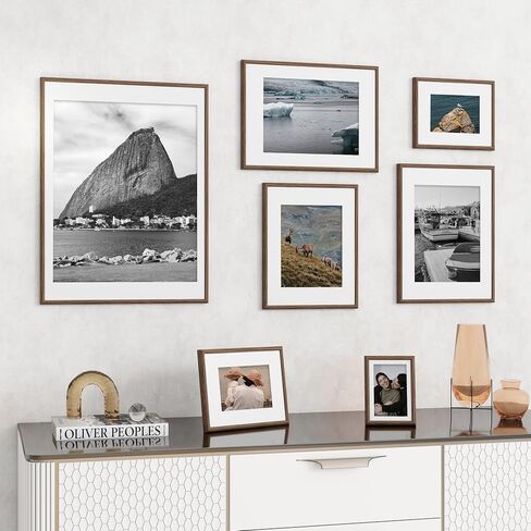 11x14 Picture Frame Set of 5, Display Pictures 8x10 with Mat or 11x14 Without Mat 11 by 14 Photo Frames Wall and Tabletop Display, Walnut Woodgrain in Saudi Arabia