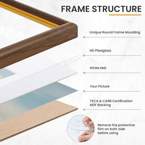11x14 Picture Frame Set of 5, Display Pictures 8x10 with Mat or 11x14 Without Mat 11 by 14 Photo Frames Wall and Tabletop Display, Walnut Woodgrain in Saudi Arabia