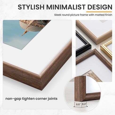 11x14 Picture Frame Set of 5, Display Pictures 8x10 with Mat or 11x14 Without Mat 11 by 14 Photo Frames Wall and Tabletop Display, Walnut Woodgrain in Saudi Arabia