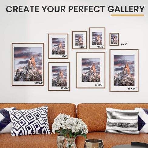 11x14 Picture Frame Set of 5, Display Pictures 8x10 with Mat or 11x14 Without Mat 11 by 14 Photo Frames Wall and Tabletop Display, Walnut Woodgrain in Saudi Arabia