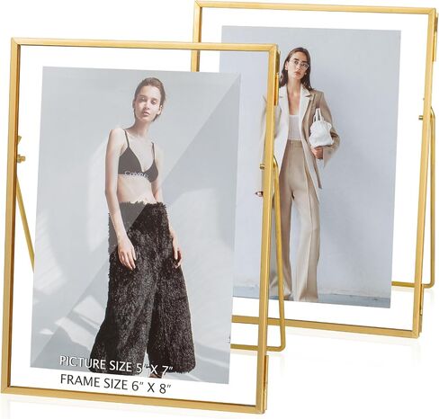 Gold Floating Frame Set of 2, Gold 8x10 Picture Frames Fit for Multi Size 7x9, 5x7, 4x6 Photos, Tempered Glass Floating Picture Frame for Tabletop Display in Kuwait