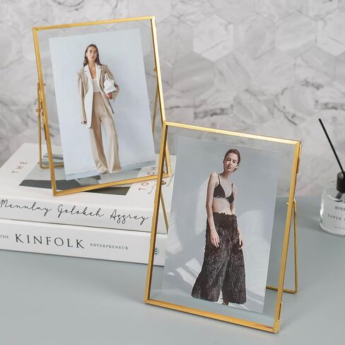 Gold Floating Frame Set of 2, Gold 8x10 Picture Frames Fit for Multi Size 7x9, 5x7, 4x6 Photos, Tempered Glass Floating Picture Frame for Tabletop Display in Kuwait