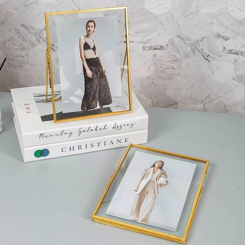 Gold Floating Frame Set of 2, Gold 8x10 Picture Frames Fit for Multi Size 7x9, 5x7, 4x6 Photos, Tempered Glass Floating Picture Frame for Tabletop Display in Kuwait