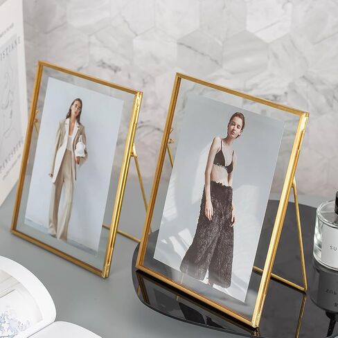 Gold Floating Frame Set of 2, Gold 8x10 Picture Frames Fit for Multi Size 7x9, 5x7, 4x6 Photos, Tempered Glass Floating Picture Frame for Tabletop Display in Kuwait