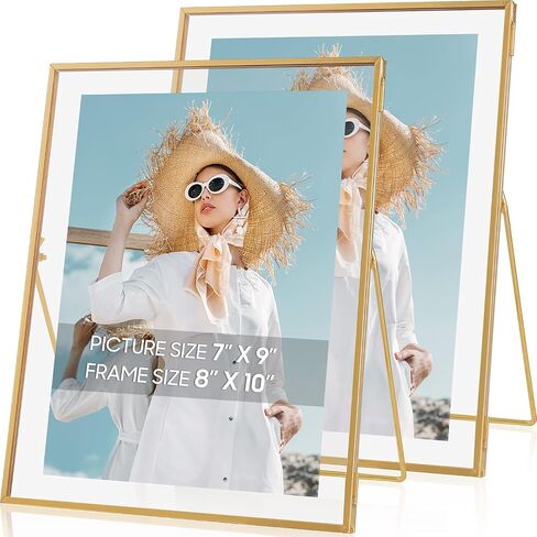 Gold Floating Frame Set of 2, Gold 8x10 Picture Frames Fit for Multi Size 7x9, 5x7, 4x6 Photos, Tempered Glass Floating Picture Frame for Tabletop Display in Kuwait