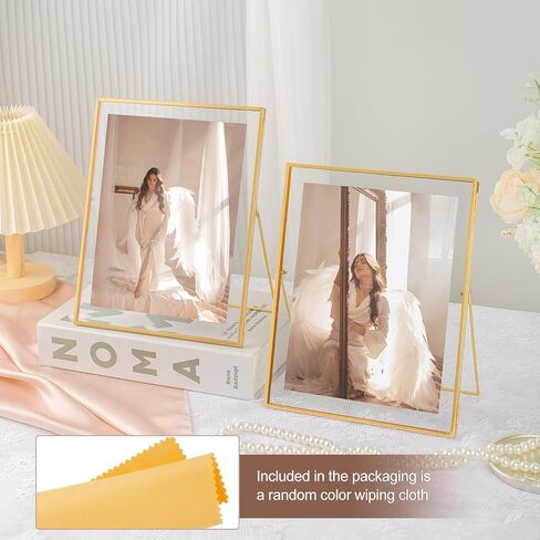 Gold Floating Frame Set of 2, Gold 8x10 Picture Frames Fit for Multi Size 7x9, 5x7, 4x6 Photos, Tempered Glass Floating Picture Frame for Tabletop Display in Kuwait