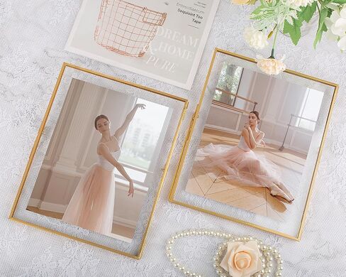 Gold Floating Frame Set of 2, Gold 8x10 Picture Frames Fit for Multi Size 7x9, 5x7, 4x6 Photos, Tempered Glass Floating Picture Frame for Tabletop Display in Kuwait