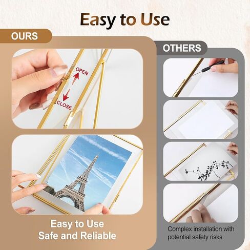 Gold Floating Frame Set of 2, Gold 8x10 Picture Frames Fit for Multi Size 7x9, 5x7, 4x6 Photos, Tempered Glass Floating Picture Frame for Tabletop Display in Kuwait