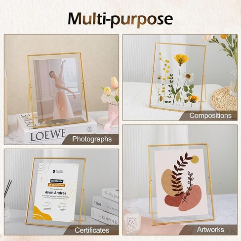 Gold Floating Frame Set of 2, Gold 8x10 Picture Frames Fit for Multi Size 7x9, 5x7, 4x6 Photos, Tempered Glass Floating Picture Frame for Tabletop Display in Kuwait