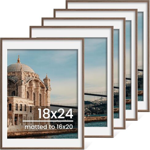 11x14 Picture Frame Set of 5, Display Pictures 8x10 with Mat or 11x14 Without Mat 11 by 14 Photo Frames Wall and Tabletop Display, Walnut Woodgrain in Saudi Arabia