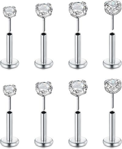 20G Threadless Nose Rings, Flat Back Earrings Stud Tragus Labret Cartilage Lip Medusa Conch Piercing Jewelry Hypoallergenic for Women in Saudi Arabia