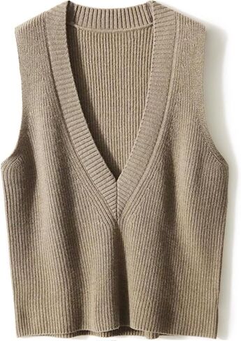 ZUEVI Women's Sweater Vest V Neck Sleeveless Pullover Knitwear Tops Casual Trendy Solid Crop Knitted Sweaters Vests in Saudi Arabia