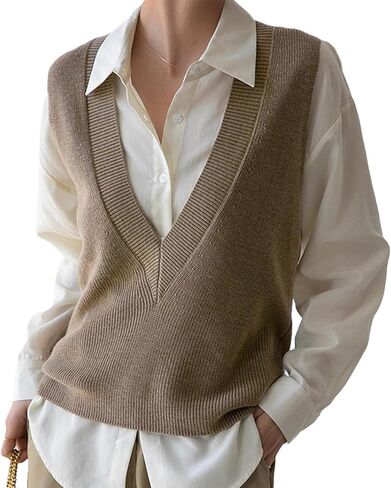 ZUEVI Women's Sweater Vest V Neck Sleeveless Pullover Knitwear Tops Casual Trendy Solid Crop Knitted Sweaters Vests in Saudi Arabia