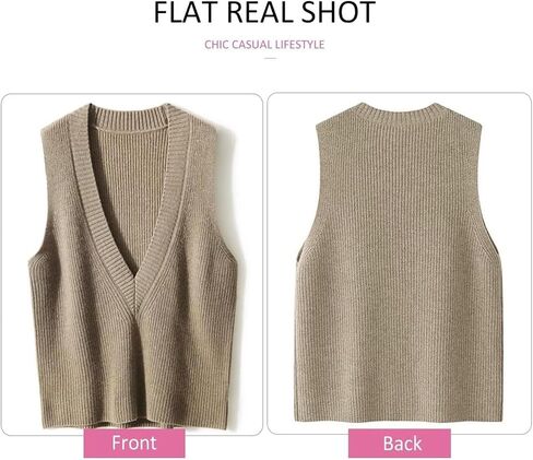 ZUEVI Women's Sweater Vest V Neck Sleeveless Pullover Knitwear Tops Casual Trendy Solid Crop Knitted Sweaters Vests in Saudi Arabia