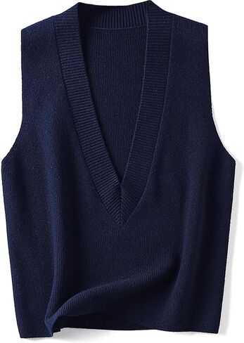ZUEVI Women's Sweater Vest V Neck Sleeveless Pullover Knitwear Tops Casual Trendy Solid Crop Knitted Sweaters Vests in Saudi Arabia