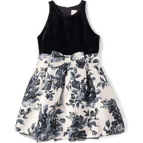 The Children's Place Girls' Sleeveless Dressy Dresses, Black/White Velour, 14