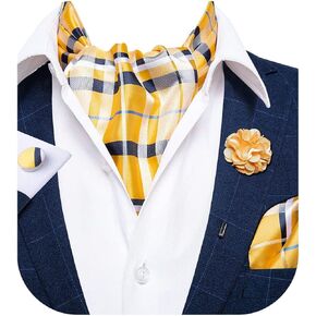 DiBanGu 4 PCS Ascot Ties for Men,Jacquard Cravat Ascot Tie Pocket Square Cufflinks with Floral Lapel Pin