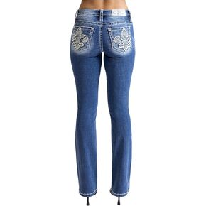 Miss Me Women's Fleur De Lis Stars Mid-Rise Bootcut Jeans
