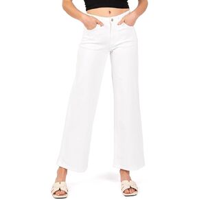 VERVET Women's Mid-Rise Wide Leg Jeans in Optic White, 25