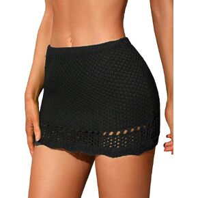 Milumia Women's Crochet Cover Up Skirt Knit Scallop Hem Cut Out Swimwear Mesh Beach Mini Skirt