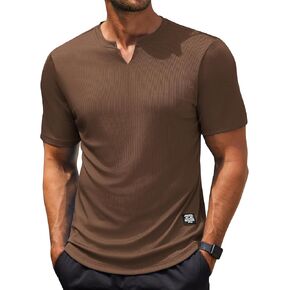 COOFANDY Workout Shirts for Men Short Sleeve Muscle Shirt V Neck Ribbed Fitted T Shirts Gym Tees Brown