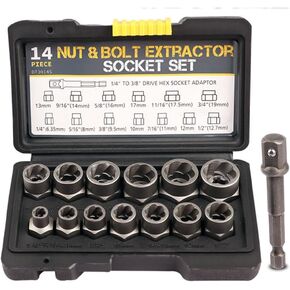3/8" Drive Impact Bolt Nut Extractor Set, 13 Pcs Lug Nut Remover Kit 1/4"-3/4" Twist Socket Tool Set with a 1/4" Hex Drive to 3/8" Socket Adapter