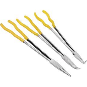 FUNSUEI 3 PCS 16 Inches Long Needle Nose Pliers Set, Long Nose Pliers Set, Long Reach Pliers Set for, 90-Degree Angle, 45-Degree Angle, Straight Needle Nose