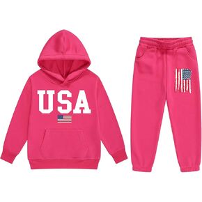 Vivimeng Boys USA Sweatshirt Suit Kid USA Hoodie Set American Flag Sweater Girls USA Sweater Hooded Pullover Suit