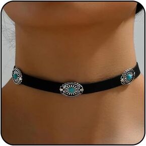 Boho Necklaces for Women Western Jewelry for Women Cowboy Cowgirl Accessories Vintage Leather Necklace with Star Cactus Beads Coin Hat Pendant Necklace Turquoise Jewelry