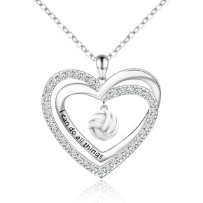 Ball Necklace for Women - 925 Sterling Silver Volleyball Basketball Softball Soccer Necklace Jewelry I Can Do All Things Sport Necklaces Gift for Women