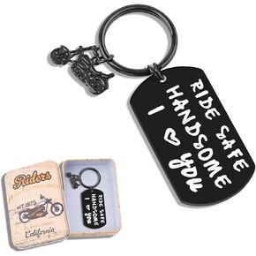 SUNSH Ride Safe Handsome I Love You Keychain Boyfriend Husband from Girlfriend Wife Cool Motorcycle Biker Keyrings Gifts Valentine's Day Christmas Anniversary Birthday Gift for Men Black