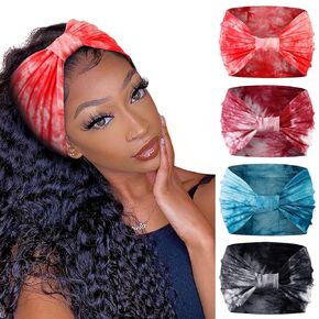 Huachi Wide Headbands for Women Boho Workout Head Bands for Women’s Hair African Knotted Non Slip Headwrap Turban Sport Yoga Girls Bandeau Hair Accessories (Pack of 4)