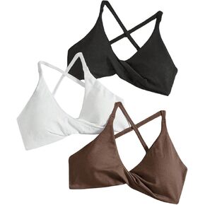 Women's 3 Pack Twist Front Sports Bras Criss Cross Back Padded Sports Bras Tank Top Workout Yoga Bralette