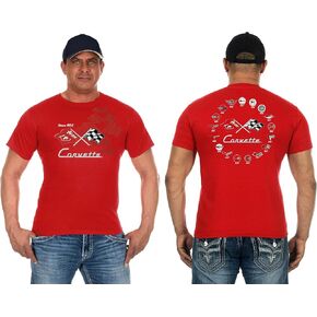 JH Design Men's Chevy Corvette T-Shirts Collage 2 Colors Short Sleeve Crew Neck Shirt