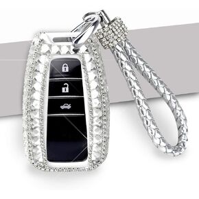 PGONE Car Key Shell Fob Key Cover Key Chain Lady Key Ring with Bling Rhinestones Diamond Crystals for Toyota Camry CHR Prado 2/3-button Keyless Entry Remote Control Smart Key (Keyless Start)