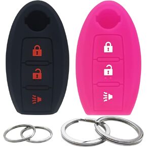 2Pcs Silicone 3 Buttons Key Fob Cover Remote Case Keyless Protector Compatible with Nissan Armada Frontier Pathfinder Juke Leaf Murano Quest Rogue Sentra Titan Versa Xterra Cube X-Trail KBRASTU15