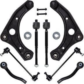 8Pcs Front End Suspension Kit Fit For 2012-2019 Ni-ssan Versa, 14-19 Versa Note, 2 Lower Control Arm w/Ball Joint 2 Sway Bar Link 4 Outer & Inner Tie Rod End (# K621576 K621577 K750098 EV800862)