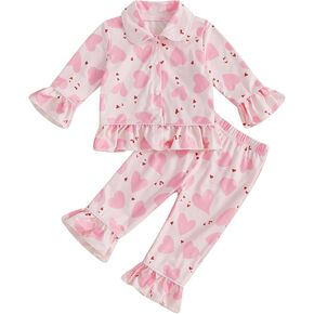 MAINESAKA ​Toddler Baby Girl Christmas Pajamas Gingerbread Man Print Long Sleeve Button Down Satin Silk Pjs Girls Sleepwear