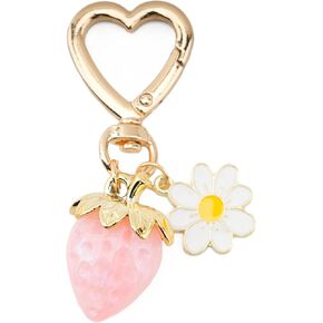 Cute Strawberry Heart Keychain Decor Bag Charm Daisy Flower Purse Charms for Women