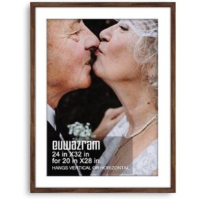 Solid Wood 24x32 Frame - Single Frame, Rustic Walnut 24 x 32 Poster Frame with Mat for 20x28, Picture Frames for Artwork, Puzzles, Photos and Movie Posters, Perfect Christmas Frame