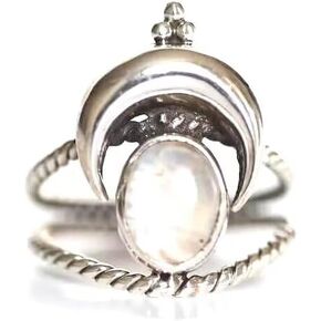 Moonstone Ring for Women Vintage Silver Ring Purple Stone Amethyst Ring Gemstone Statement Rings Handmade Jewelry Gifts