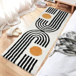 Boho Bathroom Runner Rug 19"x47" Long Non Slip Abstract Bath Mat for Bathroom Soft Plush Fluffy Bath Rugs Boho Bathroom Decor Beige Washable Non Slip Runner Rug for Bedroom(M)