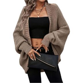 MakeMeChic Women's Long Sleeve Cardigan Sweater Ribbed Knit Open Front Plain Loose Fit Knitwear