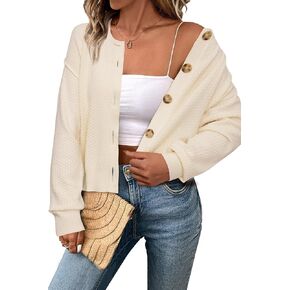 Arach&Cloz Womens Cropped Cardigan 2025 Spring Tops Ultra Soft Long Sleeve Mini Pompoms Business Casual Sweaters