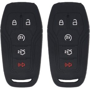 LemSa 2Pcs Rubber Silicone Smart Key Fob Case Cover Protector Holder for Ford F-150 F-450 Fusion Explorer Lincoln Fusion MKZ Mustang MKC 2013-2017 Red/Blue