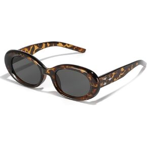Retro Oval Sunglasses for Women Men Vintage Tinted Sun Glasses Shades, Black Tortoise Shell Frame