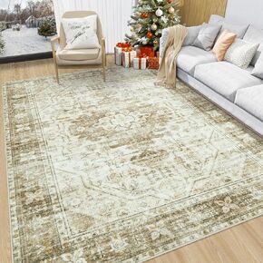 5x7 Washable Rugs: Vintage Living Room Rugs Boho Soft Stain Resistant Area Rugs with Low Pile Distressed Carpet for Living Room Bedroom Dining Room Nursery Home Office (Grey, 5'x7')