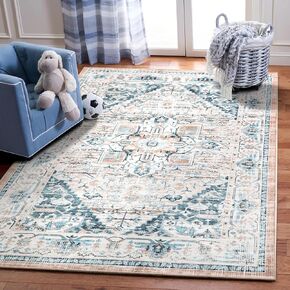 سجاد asrug كبير أزرق 8 × 10 قابل للغسل، سجاد منطقة بوهو عتيق لغرفة المعيشة، غطاء أرضية ميدالية منخفضة الكومة المتعثرة، سجادة غير قابلة للانزلاق لغرفة الطعام وغرفة النوم والحضانة في الأماكن المغلقة، أزرق داكن in Kuwait